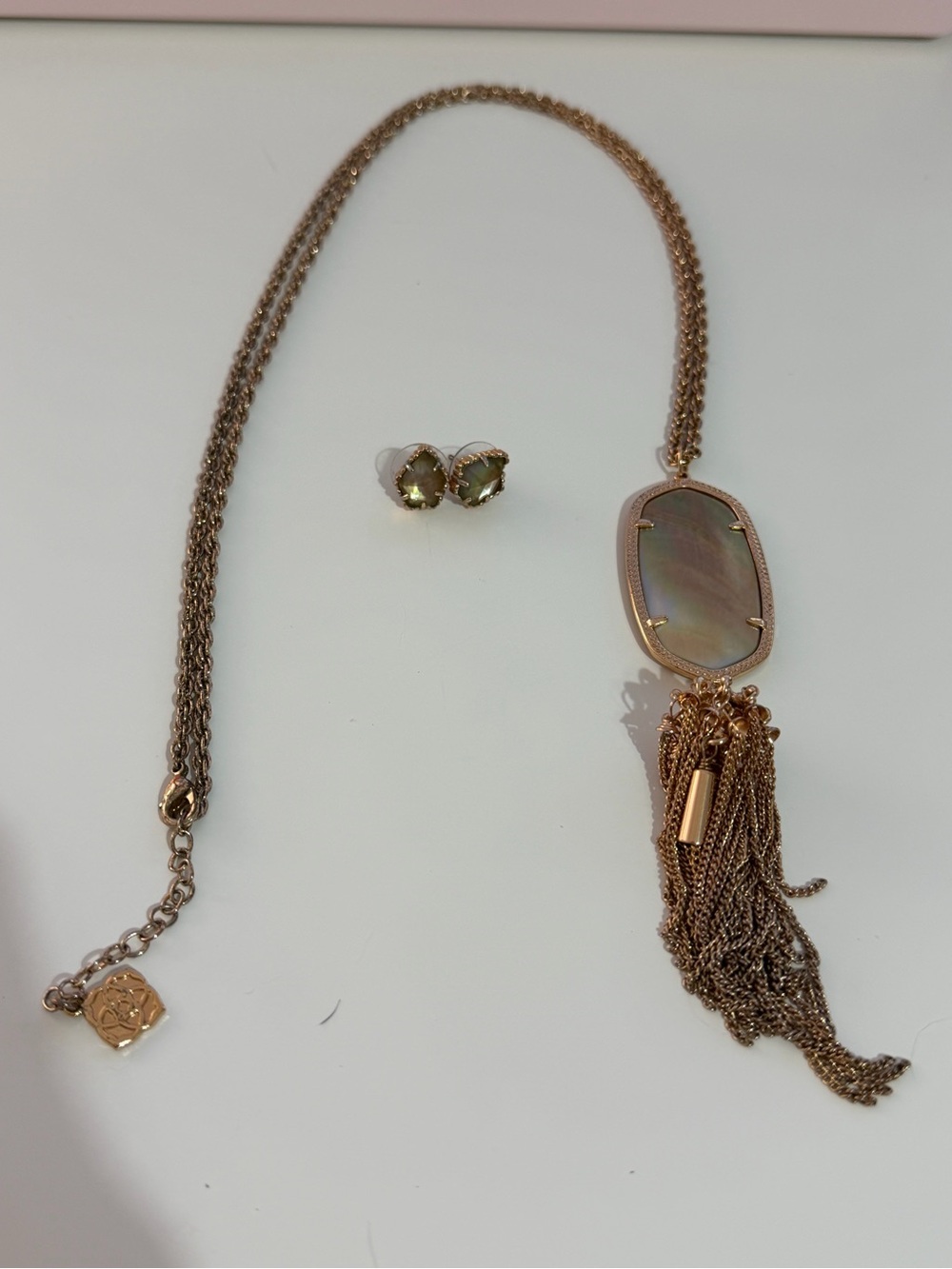 Kendra Scott Rayne Rose Gold Tassel Necklace & Matching Stud Earrings